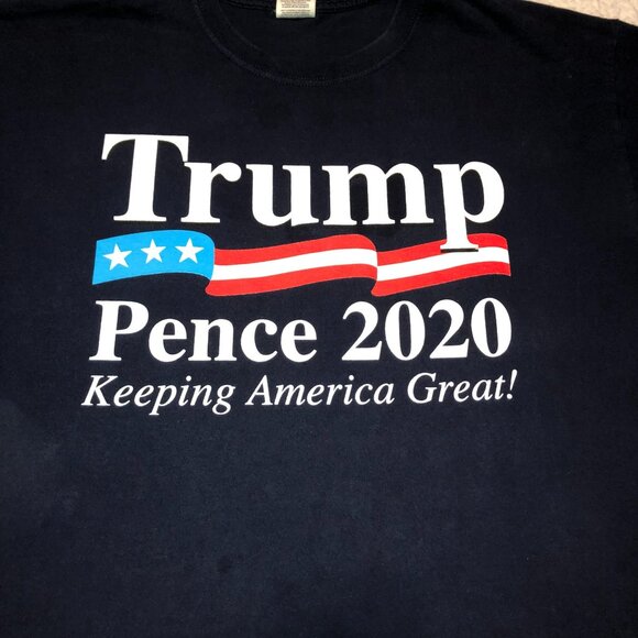 TRUMP PENCE 2020 T SHIRT SZ XL BLUE KEEPING AMERICA GREAT FRUIT OF THE LOOM MENS - Picture 2 of 3